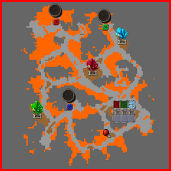 Localização das fontes de lava e alavancas.