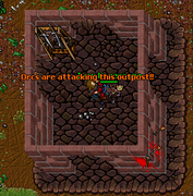 Posto com as paredes totalmente reparadas e a mensagem do ataque.